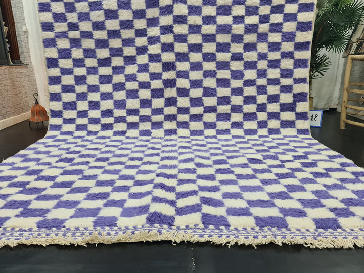 AMAZING MOROCCAN RUG, Moroccan Handmade Rug , Violet and White Rug, Berber Wool Rug, Checkered Rug, Checkerboard Rug, Winter Wool Rug