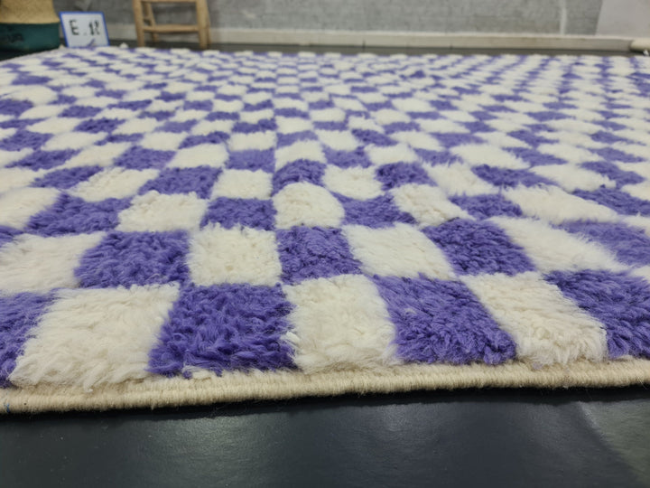 AMAZING MOROCCAN RUG, Moroccan Handmade Rug , Violet and White Rug, Berber Wool Rug, Checkered Rug, Checkerboard Rug, Winter Wool Rug