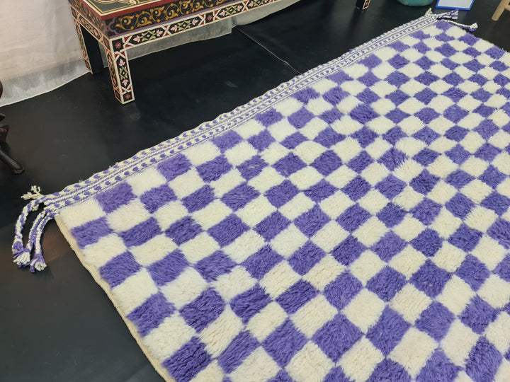 AMAZING MOROCCAN RUG, Moroccan Handmade Rug , Violet and White Rug, Berber Wool Rug, Checkered Rug, Checkerboard Rug, Winter Wool Rug