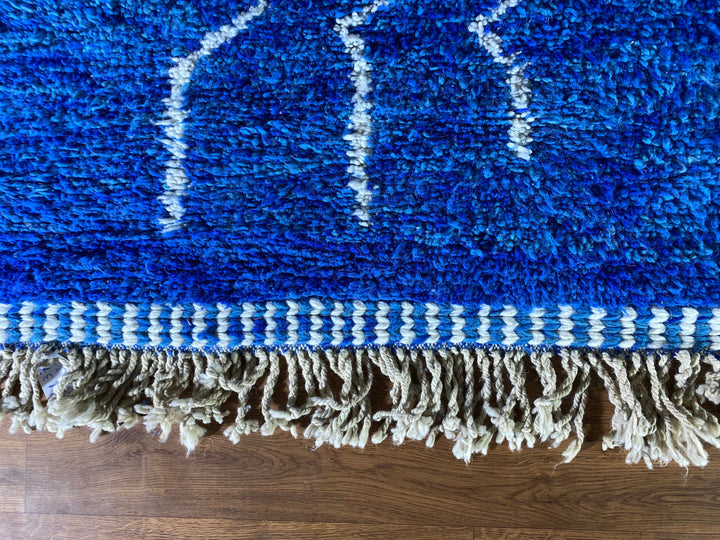 Blue Moroccan rug for living room, Bedroom wool rug  Moroccan handmade rug  Boho rug with tassels  contemporary Blue Beni ourain rug