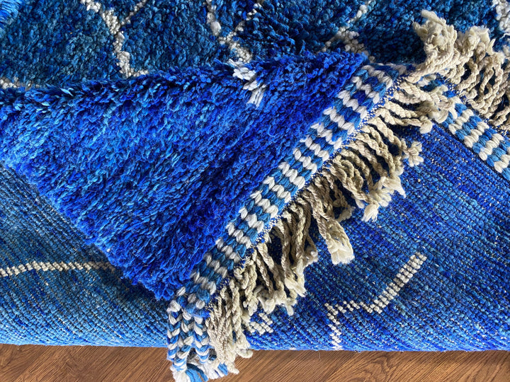 Blue Moroccan rug for living room, Bedroom wool rug  Moroccan handmade rug  Boho rug with tassels  contemporary Blue Beni ourain rug