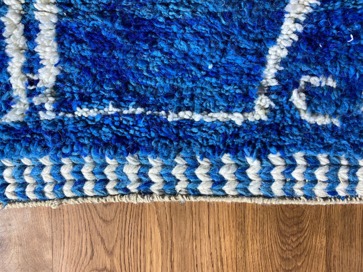 Blue Moroccan rug for living room, Bedroom wool rug  Moroccan handmade rug  Boho rug with tassels  contemporary Blue Beni ourain rug