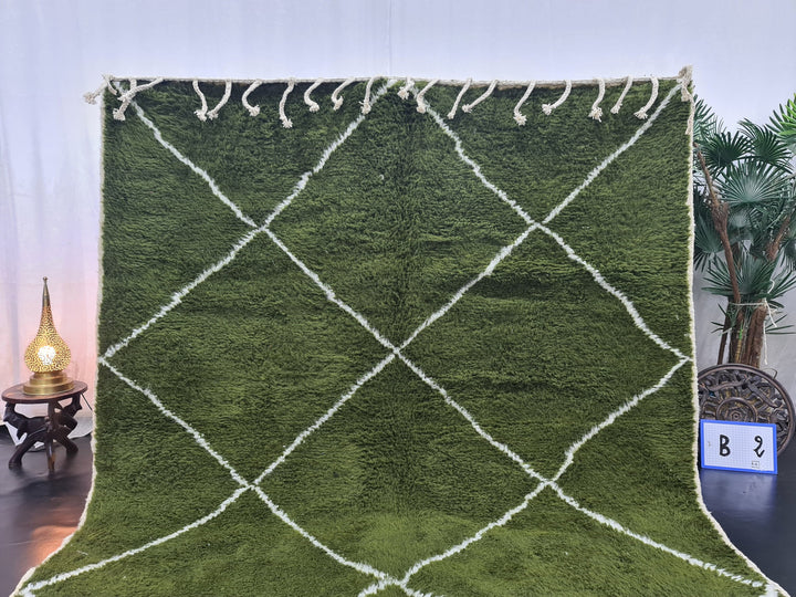 UNIQUE BENIOURAIN RUG, Handmade Rug , Green Moroccan Rug, Olive Green Rug, Beniourain Wool Rug, Geometric Rug, Handwoven Rug, Area Rug