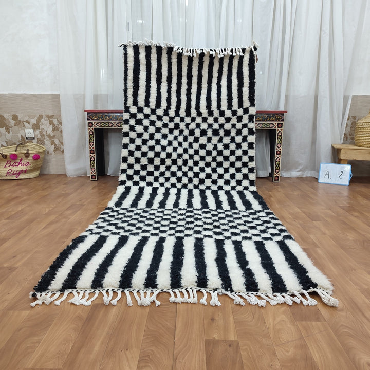 Black and white Checkered area runner, Moroccan Berber checkered rug, Checkerboard Runner, Checkered Runner, checkered runner rug