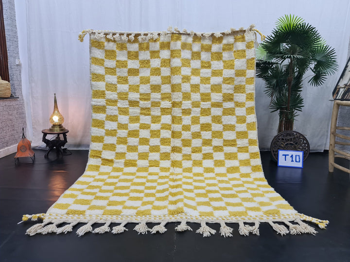 AMAZING BENIOURAIN RUG, Moroccan Rug , Yellow And White Rug, Tribal Rug, Berber Rug, Checkered Rug, Handwoven Rug, Winter Rug, Area Rug