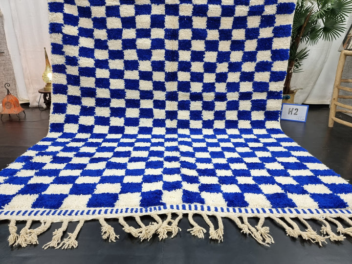 AMAZING BENIOURAIN RUG, Moroccan Rug , Sheep Wool Rug, Checkered Rug, Handwoven Rug, Sheep Wool Rug, Royal Blue Rug, Area Wool Rug