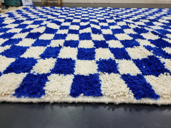 AMAZING BENIOURAIN RUG, Moroccan Rug , Sheep Wool Rug, Checkered Rug, Handwoven Rug, Sheep Wool Rug, Royal Blue Rug, Area Wool Rug