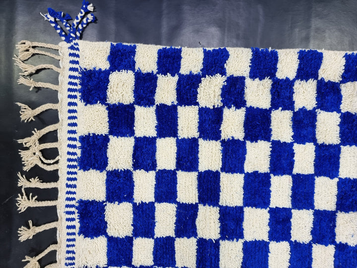 PRETTY BENIOURAIN RUG, Moroccan Rug, Sheep Wool Rug, Checkered Rug, Handwoven Rug, Sheep Wool Rug, Royal Blue Rug, Area Wool Rug, Winter Rug