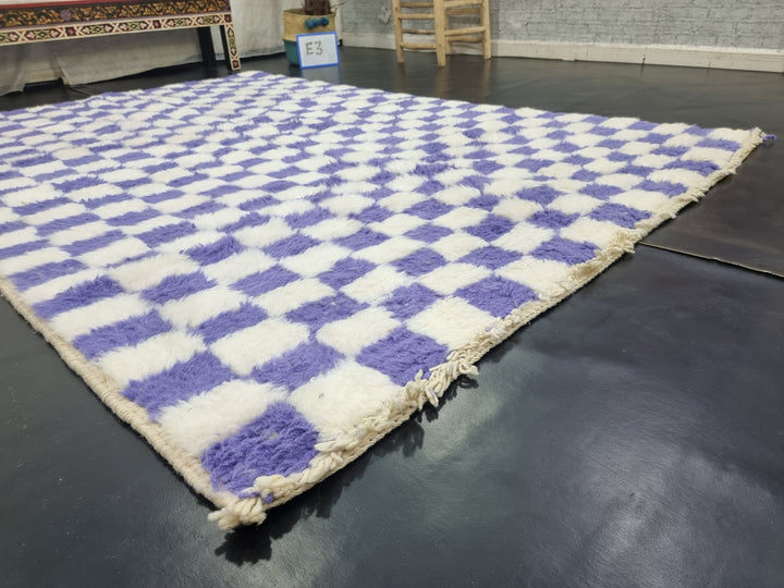 PRETTY BENIOURAIN RUG, Moroccan Rug , Purple and White Rug, Tribal WoolRug, Berber Rug, Checkered Rug, Handwoven Rug, Winter Rug .