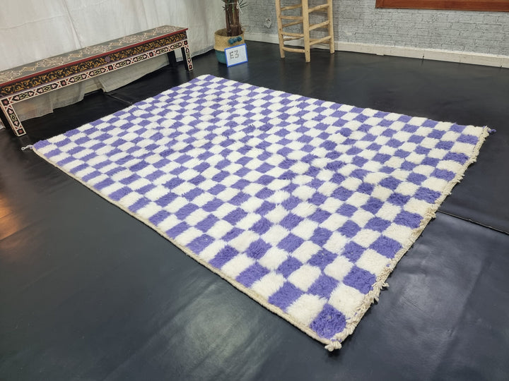 PRETTY BENIOURAIN RUG, Moroccan Rug , Purple and White Rug, Tribal WoolRug, Berber Rug, Checkered Rug, Handwoven Rug, Winter Rug .