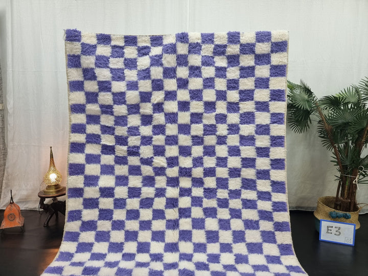 PRETTY BENIOURAIN RUG, Moroccan Rug , Purple and White Rug, Tribal WoolRug, Berber Rug, Checkered Rug, Handwoven Rug, Winter Rug .