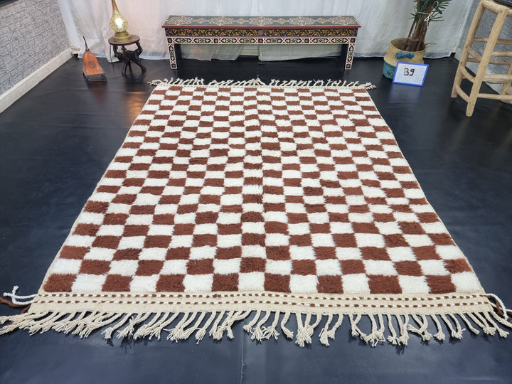 PRETTY BENIOURAIN RUG, Moroccan Rug , Brown and White Rug, Tribal WoolRug, Berber Rug, Checkered Wool Rug, Handwoven Rug, Winter Rug .