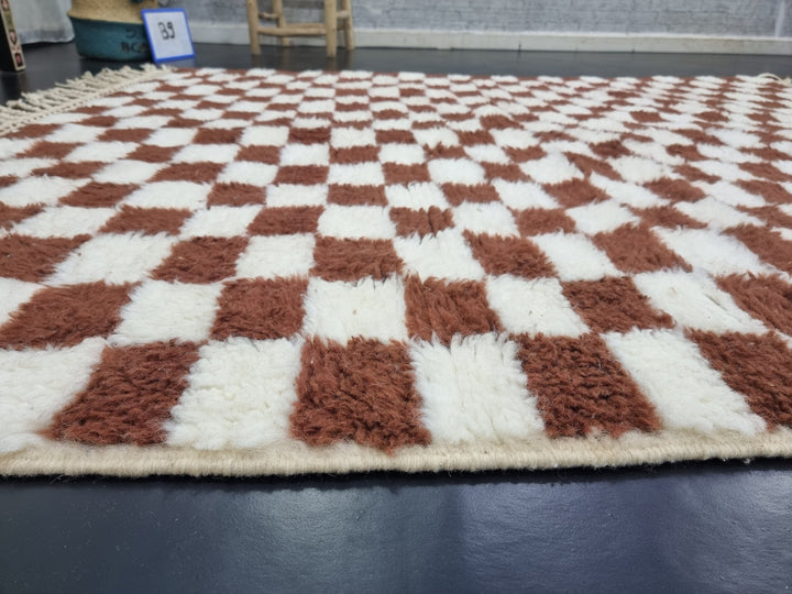 PRETTY BENIOURAIN RUG, Moroccan Rug , Brown and White Rug, Tribal WoolRug, Berber Rug, Checkered Wool Rug, Handwoven Rug, Winter Rug .