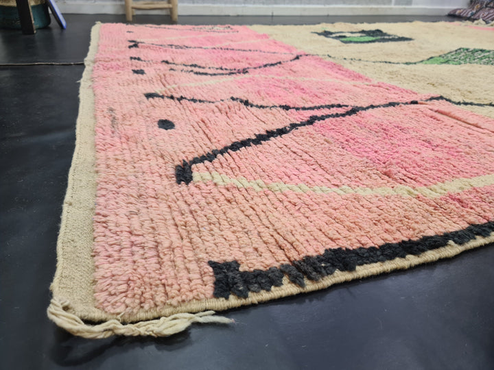 artistic boujad rug,  moroccan rug , berber rug, abstract wool rug, pink and green wool rug, handwoven rug, winter rug, area rug