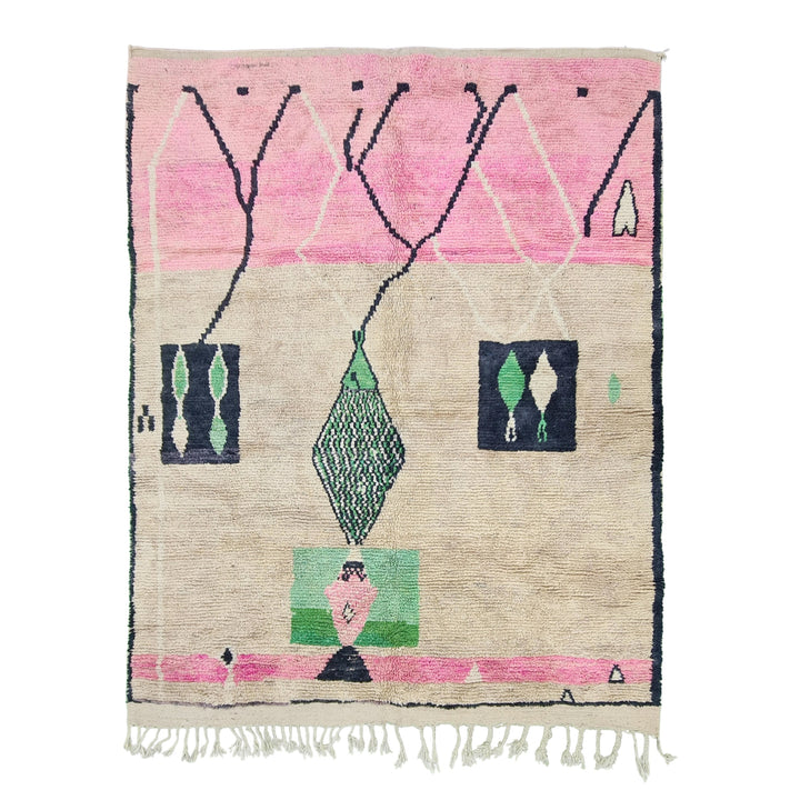 artistic boujad rug,  moroccan rug , berber rug, abstract wool rug, pink and green wool rug, handwoven rug, winter rug, area rug