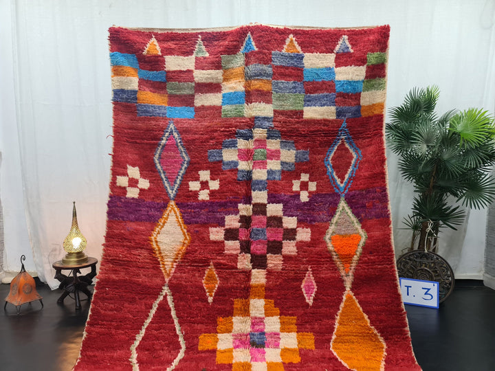 gorgeous boujad rug,  moroccan rug , berber rug, geometric  checkeredrug, red rug, handwovenrug, winter rug, area wool rug