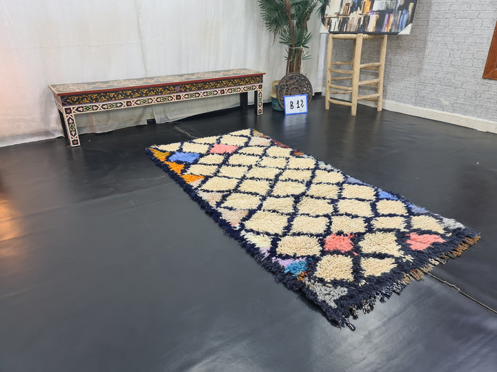 amazing  rug, moroccan  , berber wool rug, geometric rug, white and blue  rug, winter rug, area rug, sheep wool rug