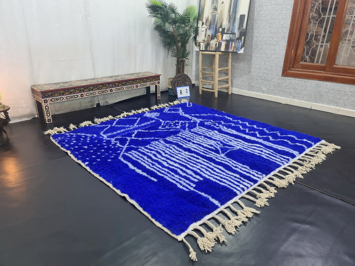 ARTISTIC BENIOURAIN RUG, Moroccan Rug , Royal Blue Rug, Tribal WoolRug, Berber Rug, Abstract Rug, Handwoven Rug, Winter Rug, Area Rug