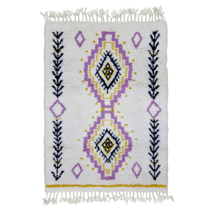 STUNNING BENIOURAIN RUG, Handmade Rug , Moroccan Rug, White  Purple Rug, Berber Rug, Geometric Rug, Handwoven Rug, Area Rug, Winter Rug