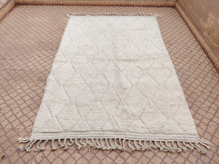 Moroccan Ivory White Wool Shag Hand Knotted Boho Rug, Beni Ourain Berber, Berber carpet, teppich , moroccan rug