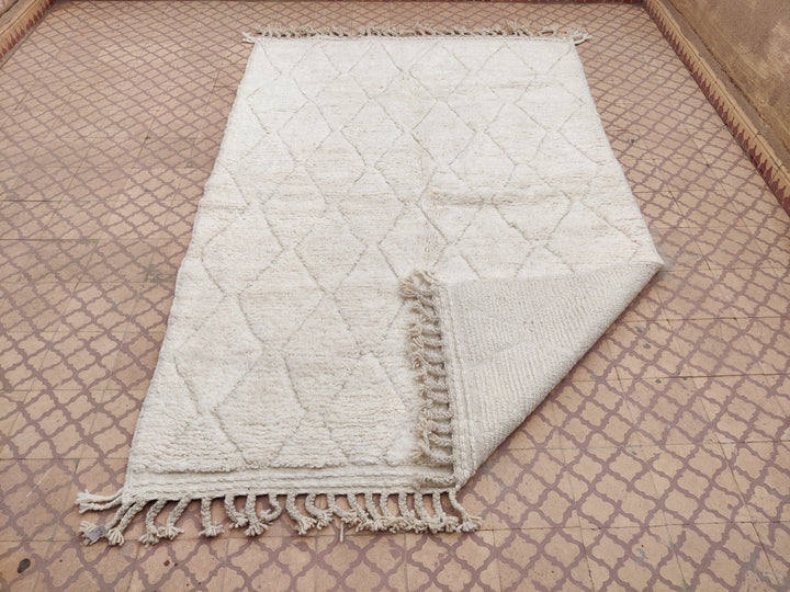 Moroccan Ivory White Wool Shag Hand Knotted Boho Rug, Beni Ourain Berber, Berber carpet, teppich , moroccan rug