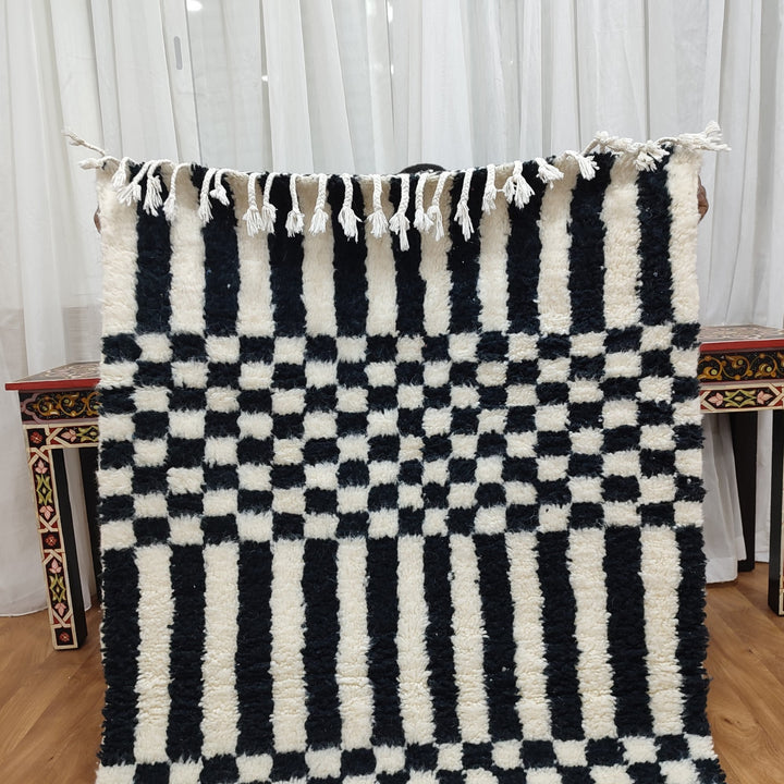 Black and white Checkered area runner, Moroccan Berber checkered rug, Checkerboard Runner, Checkered Runner, checkered runner rug