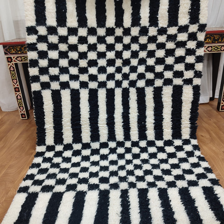 Black and white Checkered area runner, Moroccan Berber checkered rug, Checkerboard Runner, Checkered Runner, checkered runner rug