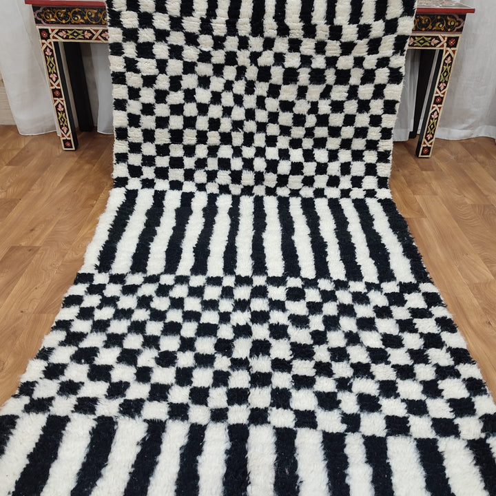 Black and white Checkered area runner, Moroccan Berber checkered rug, Checkerboard Runner, Checkered Runner, checkered runner rug