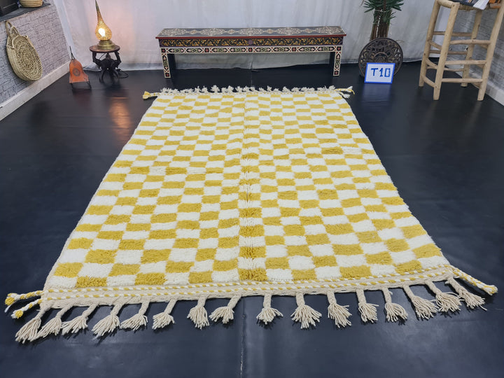 AMAZING BENIOURAIN RUG, Moroccan Rug , Yellow And White Rug, Tribal Rug, Berber Rug, Checkered Rug, Handwoven Rug, Winter Rug, Area Rug