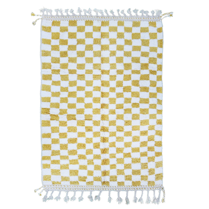 AMAZING BENIOURAIN RUG, Moroccan Rug , Yellow And White Rug, Tribal Rug, Berber Rug, Checkered Rug, Handwoven Rug, Winter Rug, Area Rug