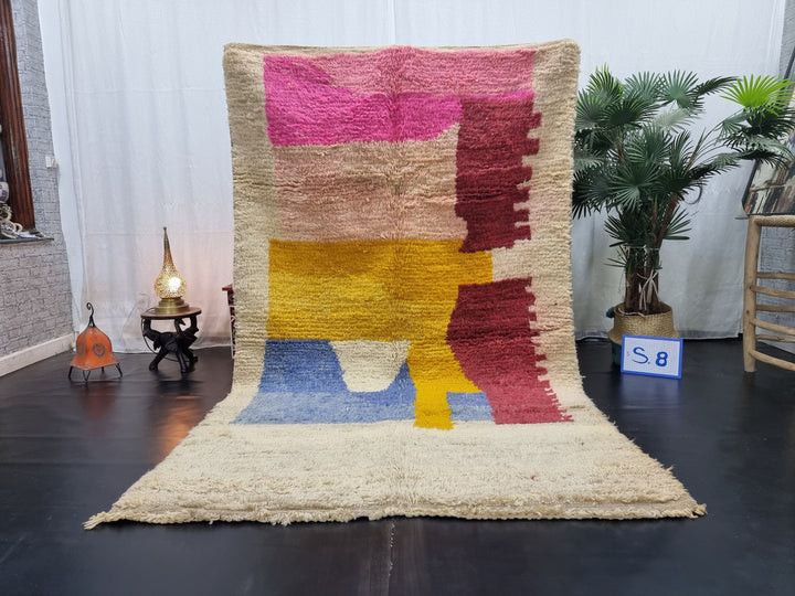 VIBRANT BOUJAD RUG, Moroccan Rug , Soft Colored Rug, Abstract Rug, Handwoven Wool Rug, Pink and Beige Wool Rug, High Quality Wool Rug