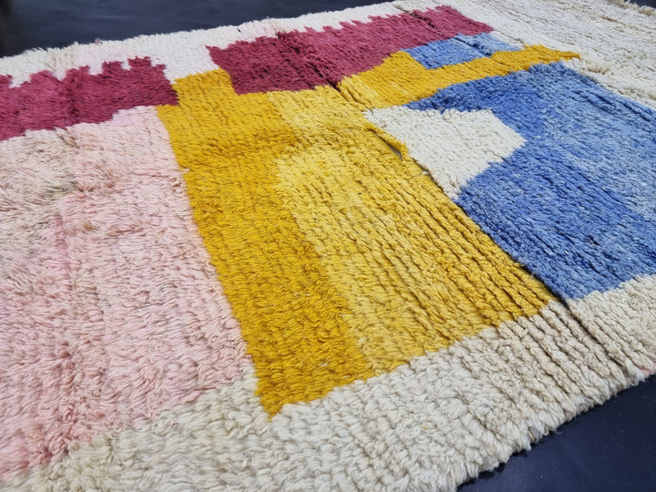 VIBRANT BOUJAD RUG, Moroccan Rug , Soft Colored Rug, Abstract Rug, Handwoven Wool Rug, Pink and Beige Wool Rug, High Quality Wool Rug