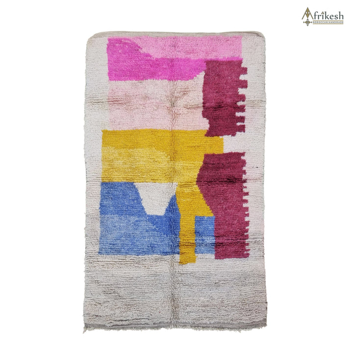 VIBRANT BOUJAD RUG, Moroccan Rug , Soft Colored Rug, Abstract Rug, Handwoven Wool Rug, Pink and Beige Wool Rug, High Quality Wool Rug