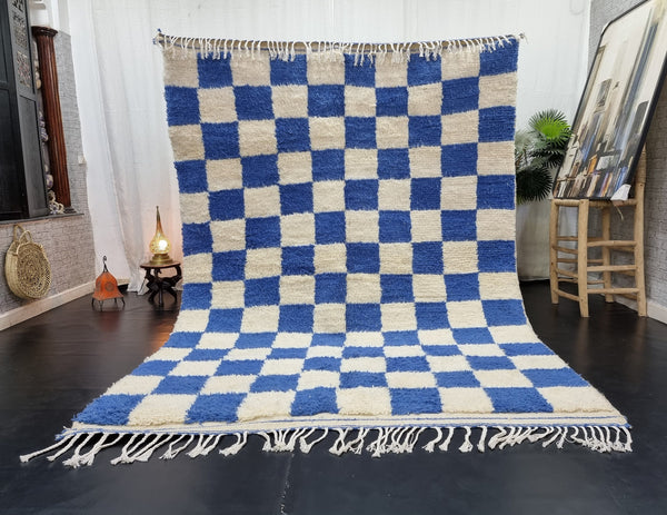 GORGEOUS BENIOURAIN RUG, Moroccan Rug , Sapphire Blue Rug, Beniourain Rug, Azilal Rug, Blue And White Rug, Checkered Rug, Handwoven Rug