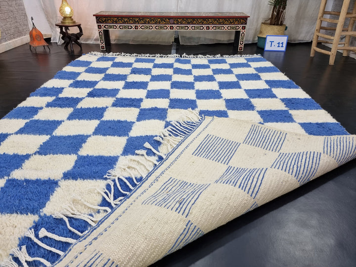 GORGEOUS BENIOURAIN RUG, Moroccan Rug , Sapphire Blue Rug, Beniourain Rug, Azilal Rug, Blue And White Rug, Checkered Rug, Handwoven Rug