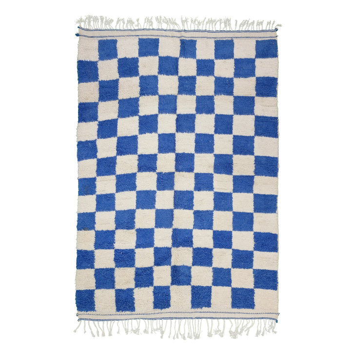 GORGEOUS BENIOURAIN RUG, Moroccan Rug , Sapphire Blue Rug, Beniourain Rug, Azilal Rug, Blue And White Rug, Checkered Rug, Handwoven Rug