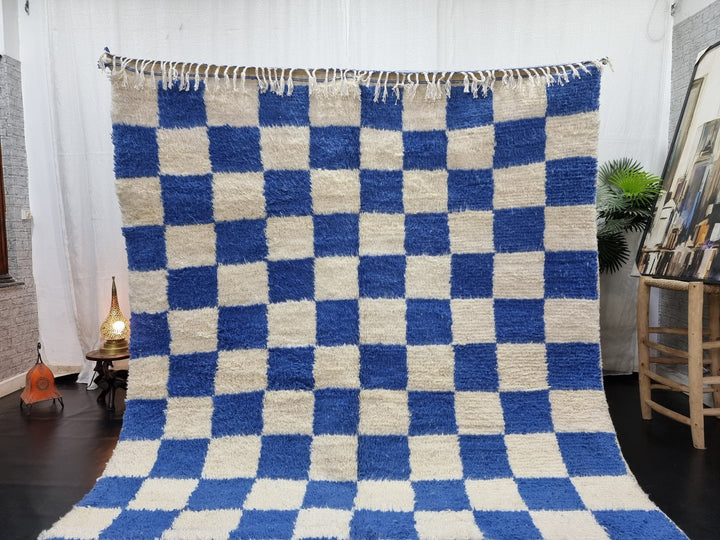 GORGEOUS BENIOURAIN RUG, Moroccan Rug , Sapphire Blue Rug, Beniourain Rug, Azilal Rug, Blue And White Rug, Checkered Rug, Handwoven Rug