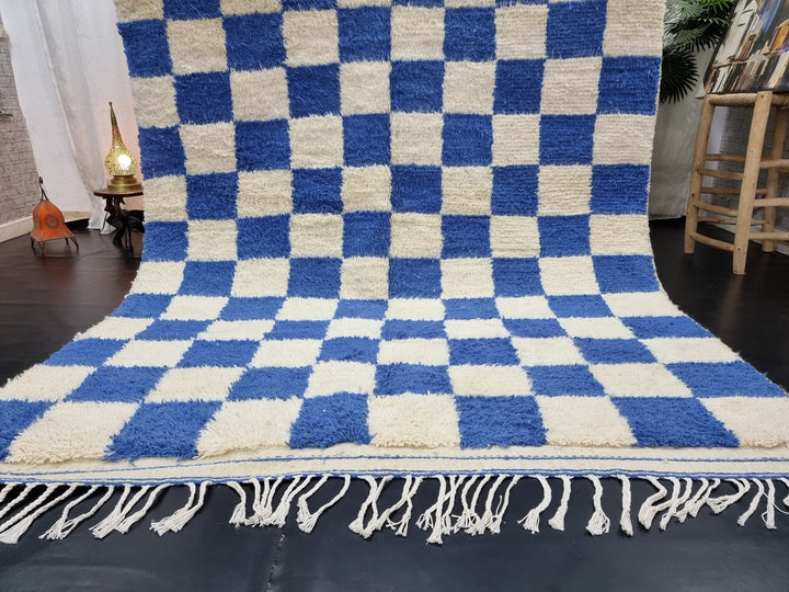 GORGEOUS BENIOURAIN RUG, Moroccan Rug , Sapphire Blue Rug, Beniourain Rug, Azilal Rug, Blue And White Rug, Checkered Rug, Handwoven Rug