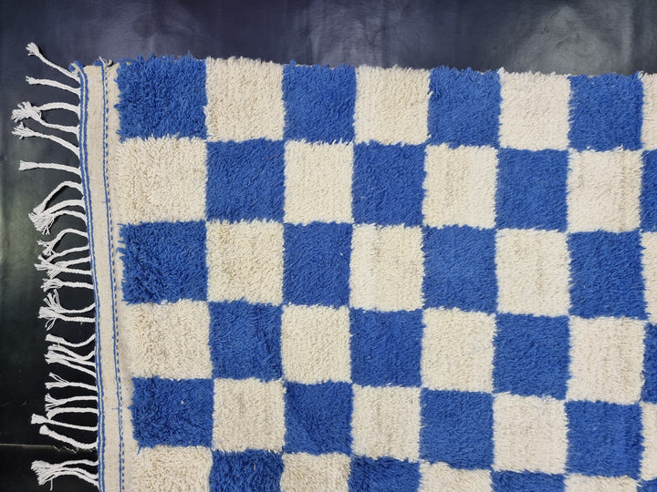 GORGEOUS BENIOURAIN RUG, Moroccan Rug , Sapphire Blue Rug, Beniourain Rug, Azilal Rug, Blue And White Rug, Checkered Rug, Handwoven Rug