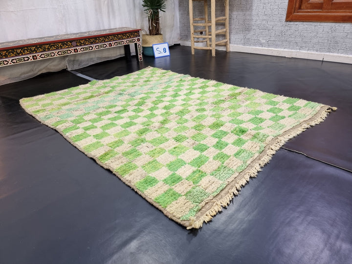 GREEN MOROCCAN RUG, Moroccan Boujaad Rug , Green Pea Boujad rug, Checker Rug, MoroccanRug, Checkereboard Rug, Berber Rug, Area Rug