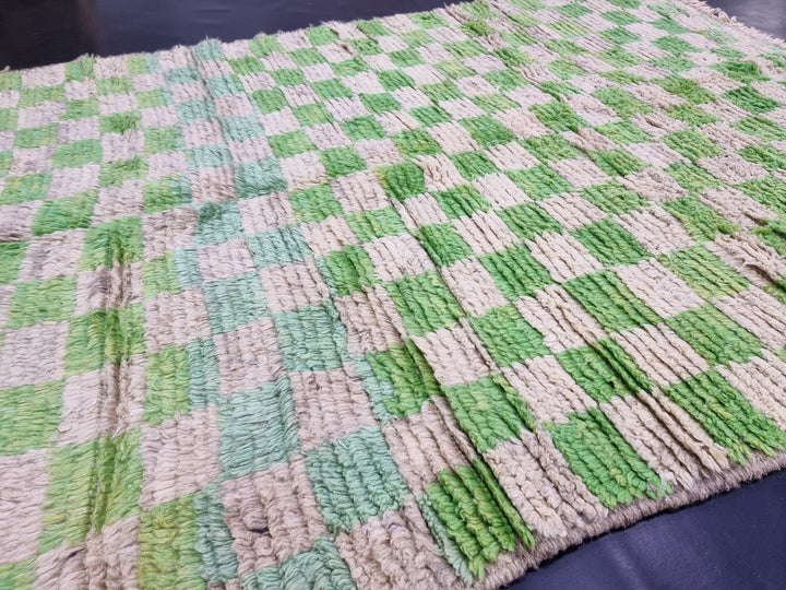 GREEN MOROCCAN RUG, Moroccan Boujaad Rug , Green Pea Boujad rug, Checker Rug, MoroccanRug, Checkereboard Rug, Berber Rug, Area Rug