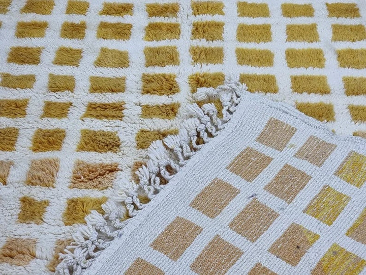 CUSTOM BENIOURAIN RUG, Moroccan Handmade Rug, Sheep Wool Rug, Tribal Checkered Rug, Moroccan Berber Area Rug, Orange And Cream Rug, Area Rug