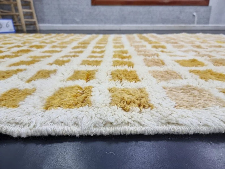 CUSTOM BENIOURAIN RUG, Moroccan Handmade Rug, Sheep Wool Rug, Tribal Checkered Rug, Moroccan Berber Area Rug, Orange And Cream Rug, Area Rug