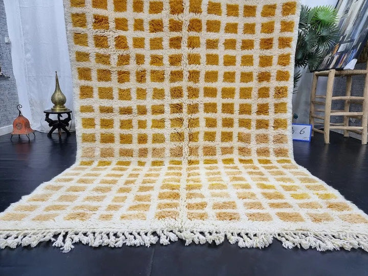 CUSTOM BENIOURAIN RUG, Moroccan Handmade Rug, Sheep Wool Rug, Tribal Checkered Rug, Moroccan Berber Area Rug, Orange And Cream Rug, Area Rug