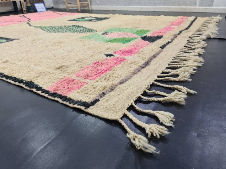 artistic boujad rug,  moroccan rug , berber rug, abstract wool rug, pink and green wool rug, handwoven rug, winter rug, area rug