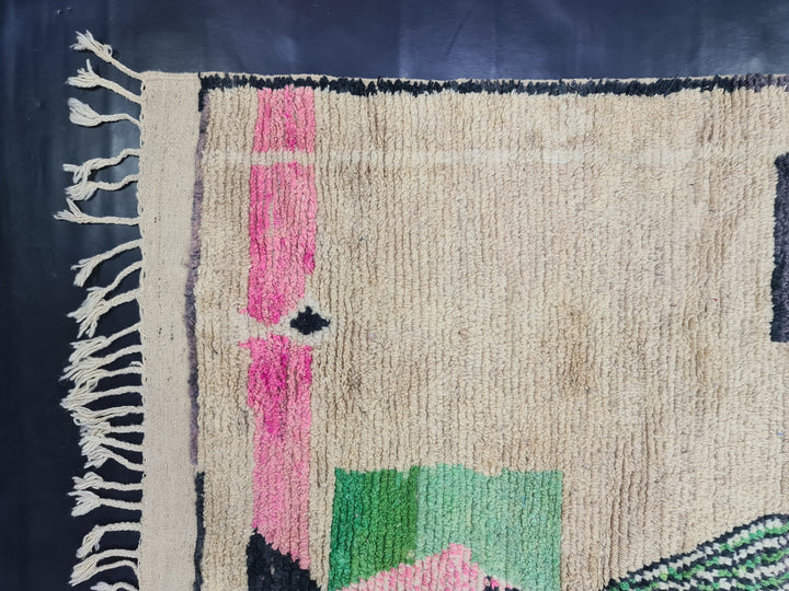 artistic boujad rug,  moroccan rug , berber rug, abstract wool rug, pink and green wool rug, handwoven rug, winter rug, area rug