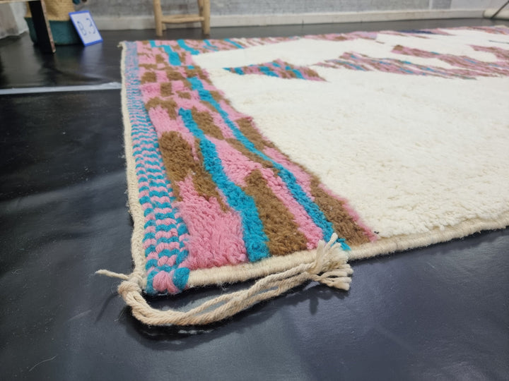 AMAZING BENIOURAIN RUG, Moroccan Handmade Rug , White And Pink Rug, Berber Wool Rug, Berber Rug, Abstract Rug,Berber Handwoven Rug