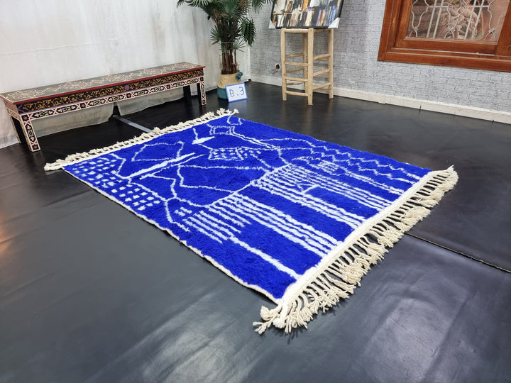 BLUE BENIOURAIN RUG, Moroccan Handmade Rug , Royal Blue Rug, Berber Wool Rug, Berber Rug, Abstract Rug,Berber Handwoven Rug, Area Rug