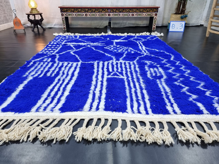 BLUE BENIOURAIN RUG, Moroccan Handmade Rug , Royal Blue Rug, Berber Wool Rug, Berber Rug, Abstract Rug,Berber Handwoven Rug, Area Rug