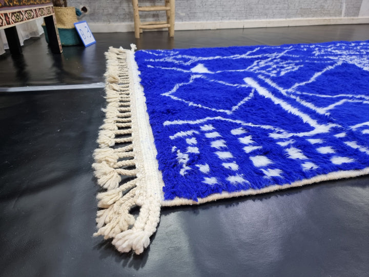 BLUE BENIOURAIN RUG, Moroccan Handmade Rug , Royal Blue Rug, Berber Wool Rug, Berber Rug, Abstract Rug,Berber Handwoven Rug, Area Rug